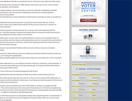 Screen grab of Barack Obama\'s blog website with Alt Attributes showing