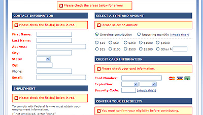 Form page when none of the required information is not filled out