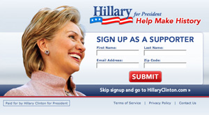 Capture of the Hillary Clinton Website